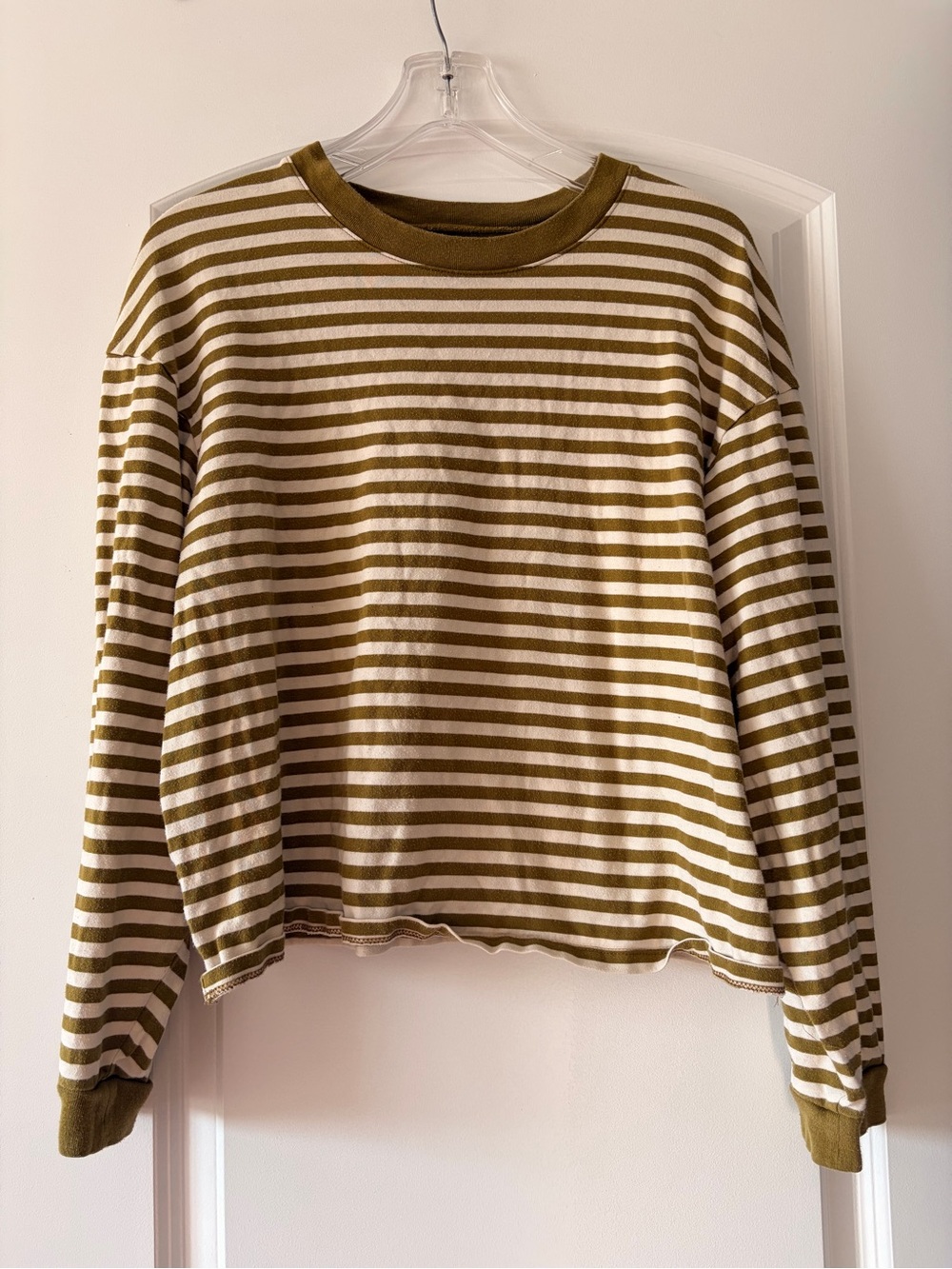 Madewell Olive & White Striped Long-Sleeve Tee